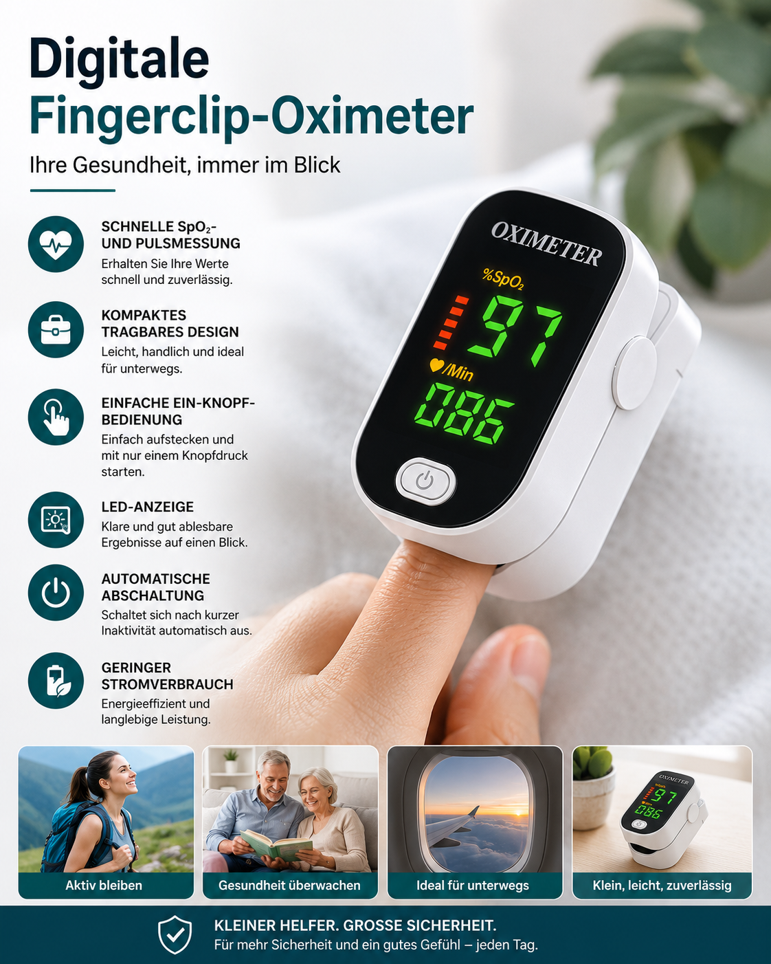 Digitale Vingersaturatiemeter met LED-Display voor Thuis en Onderweg | Sansoti