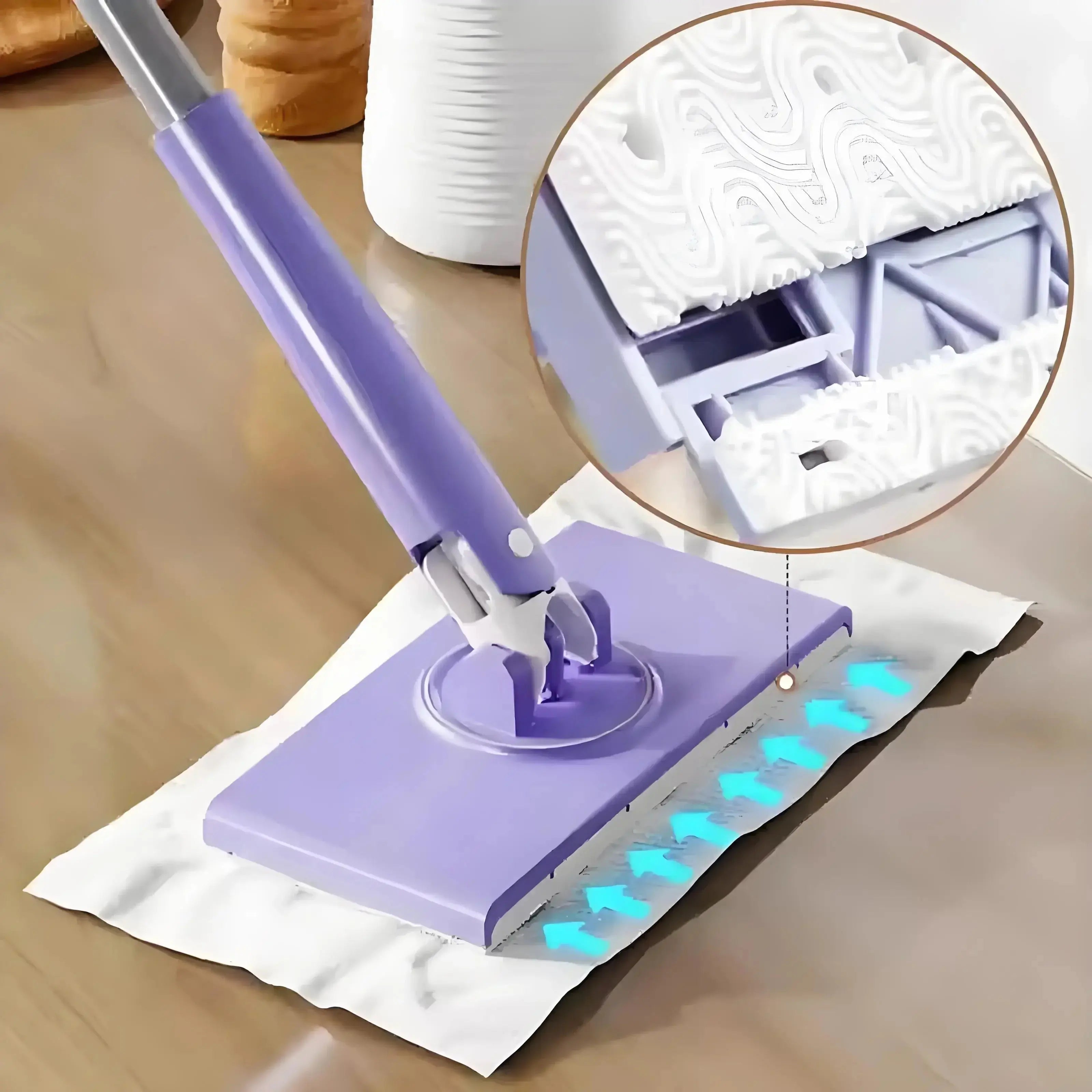 Zwabber 360° Draaibaar Drukknop Tuch Wisselen Zonder Aanraken 71cm PP Edelstaal Keuken Badkamer Tegels Laminaat Parket Compact Mini Dweil Vloerwisser | Sansoti