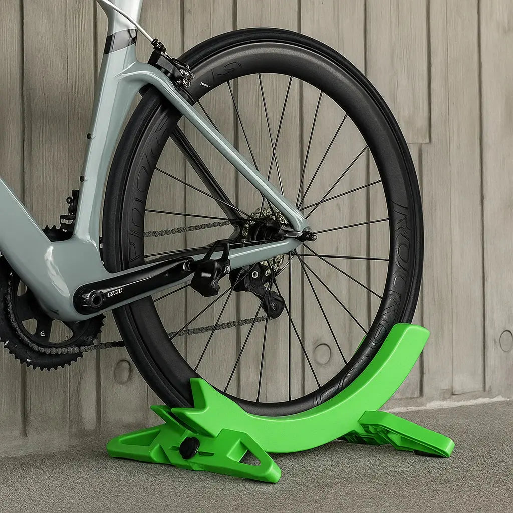 Fietsstandaard ABS Kunststof 54x40cm Bandbreedte 30-80mm Vloerstandaard Garage Kelder Binnen Fiets Parkeren Antislip Zwart Groen | Sansoti