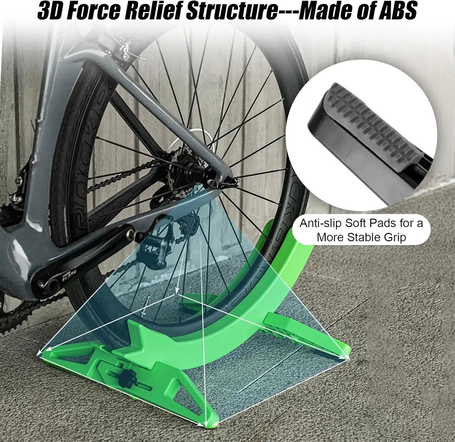 Fietsstandaard ABS Kunststof 54x40cm Bandbreedte 30-80mm Vloerstandaard Garage Kelder Binnen Fiets Parkeren Antislip Zwart Groen | Sansoti