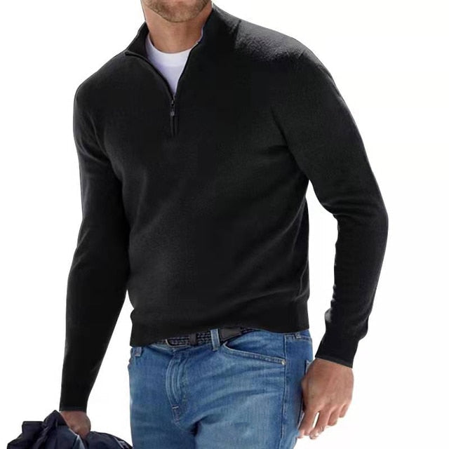 Herrenpullover mit V-Ausschnitt aus Merinowolle und Reißverschluss Strukturierter Pullover Warmes modernes Design Herbst Winter Eleganter Stil | Sansoti