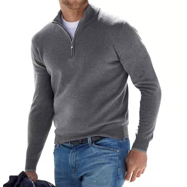 Herrenpullover mit V-Ausschnitt aus Merinowolle und Reißverschluss Strukturierter Pullover Warmes modernes Design Herbst Winter Eleganter Stil | Sansoti