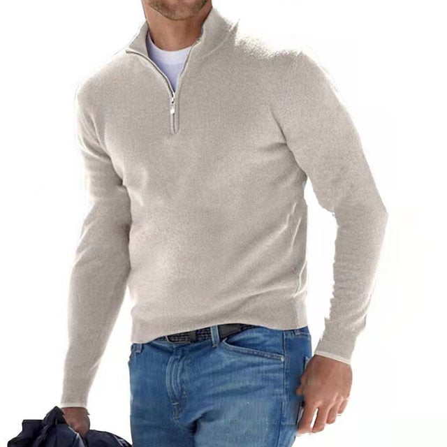 Herrenpullover mit V-Ausschnitt aus Merinowolle und Reißverschluss Strukturierter Pullover Warmes modernes Design Herbst Winter Eleganter Stil | Sansoti