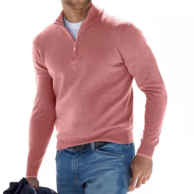 Herrenpullover mit V-Ausschnitt aus Merinowolle und Reißverschluss Strukturierter Pullover Warmes modernes Design Herbst Winter Eleganter Stil | Sansoti