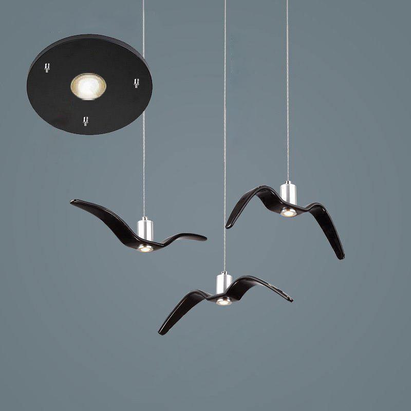 Suspension LED Design Oiseau Résine Aluminium Blanc Noir 3000K 4000K 6000K Salon Suspension Minimaliste Organique Plafonnier | Restfield