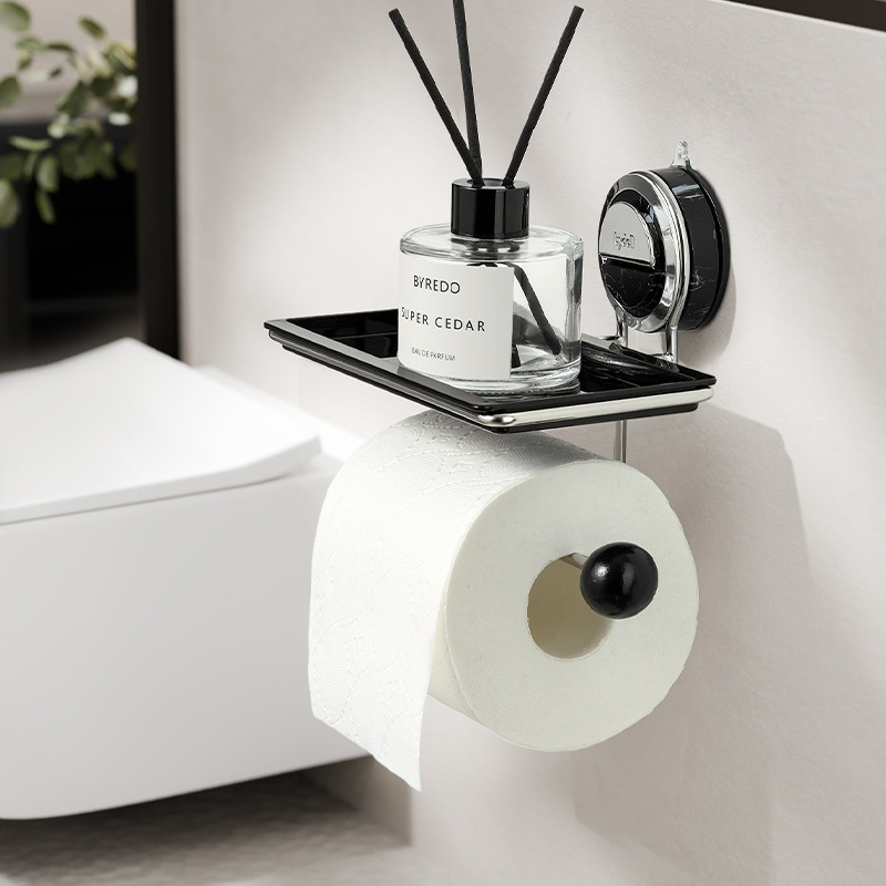 Zuignap Toiletrolhouder met Houtnerf Design Zonder Boren RVS voor Gladde Oppervlakken | Sansoti