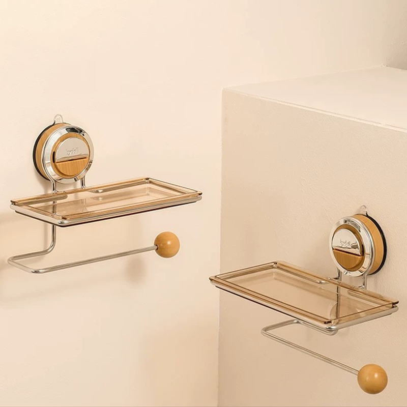Zuignap Toiletrolhouder met Houtnerf Design Zonder Boren RVS voor Gladde Oppervlakken | Sansoti