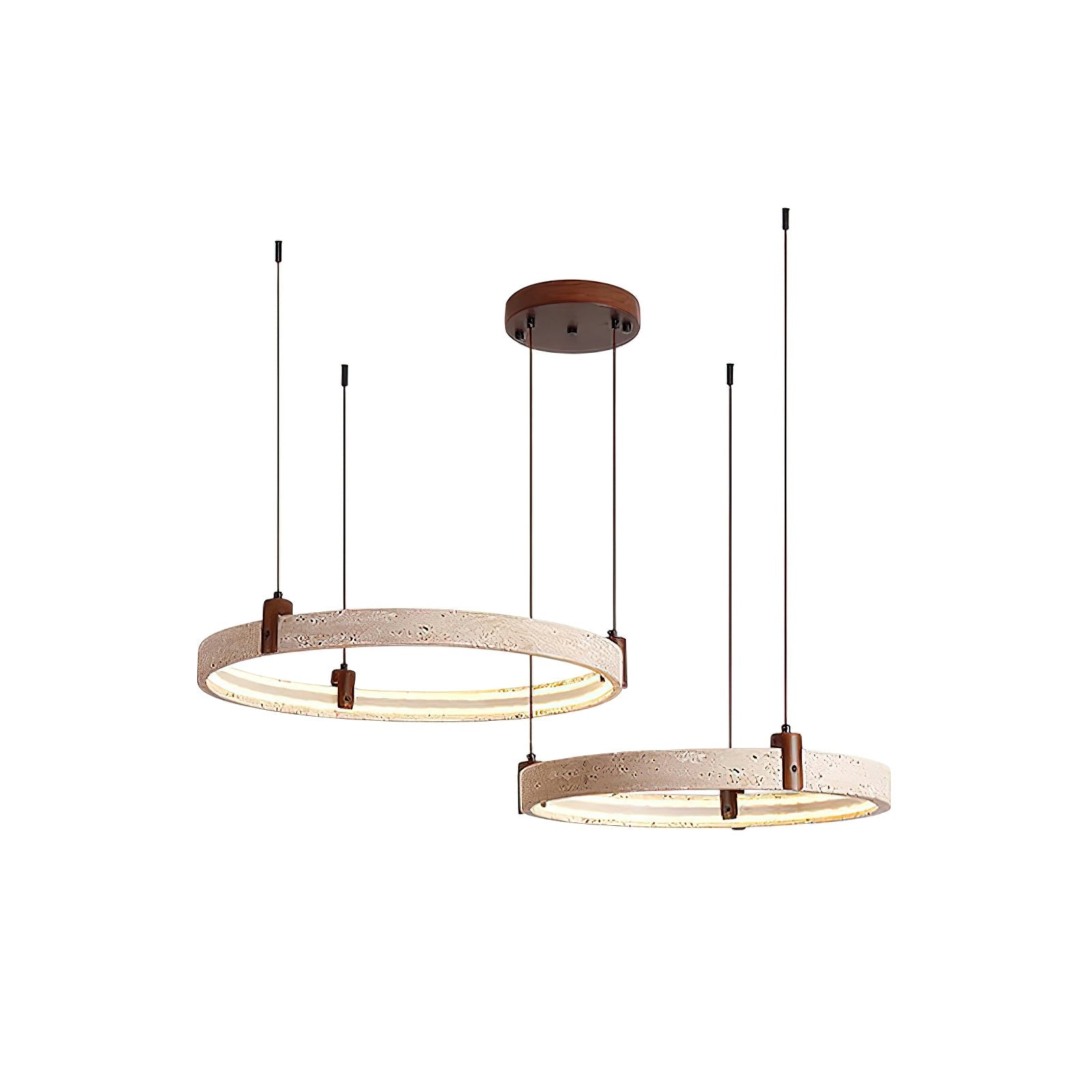 Travertijn Ring Kroonluchter – Natuursteen Hanglamp met Walnoot Hout en Geïntegreerde LED | Scandinavisch Design voor Woon- en Eetkamer | Sansoti