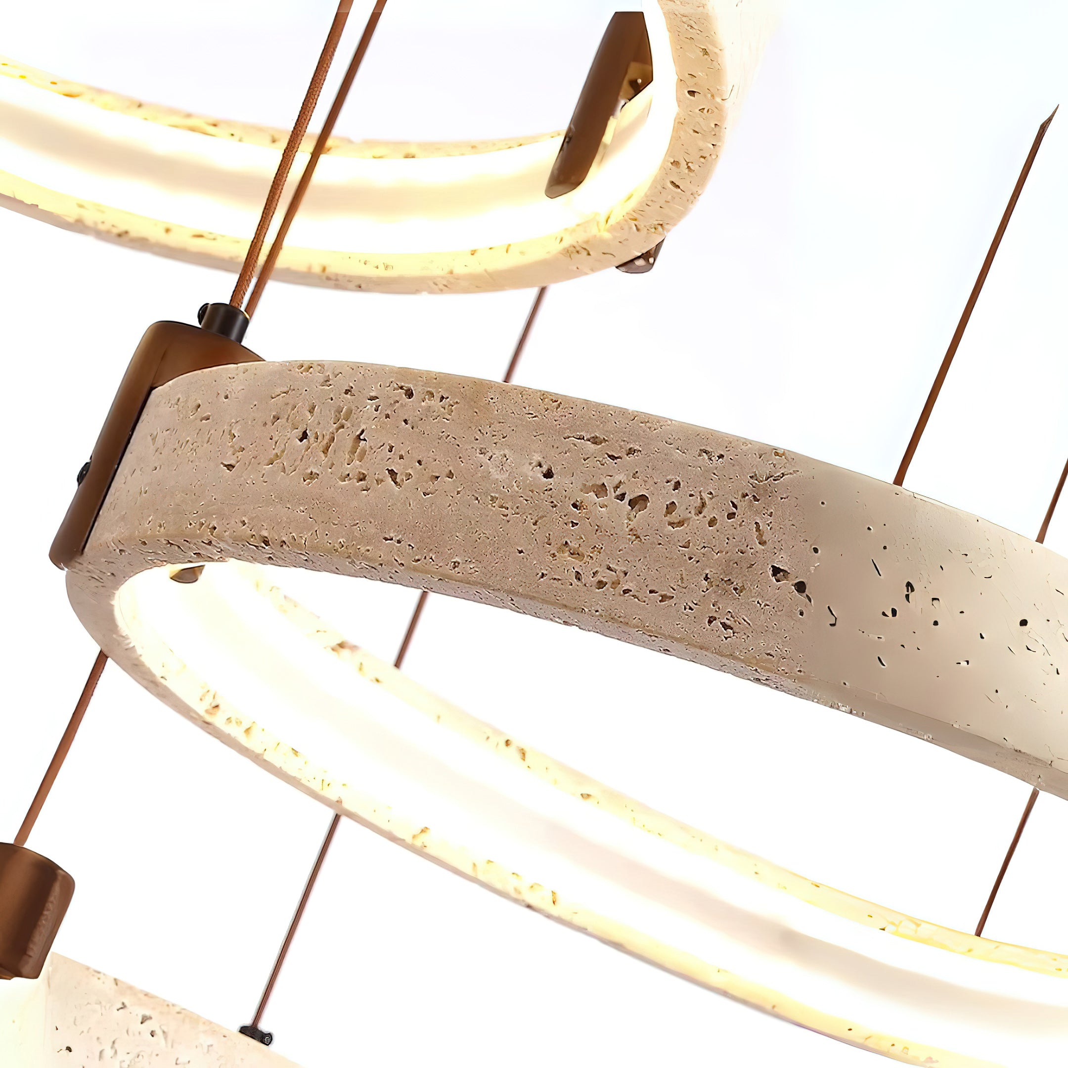 Travertijn Ring Kroonluchter – Natuursteen Hanglamp met Walnoot Hout en Geïntegreerde LED | Scandinavisch Design voor Woon- en Eetkamer | Sansoti