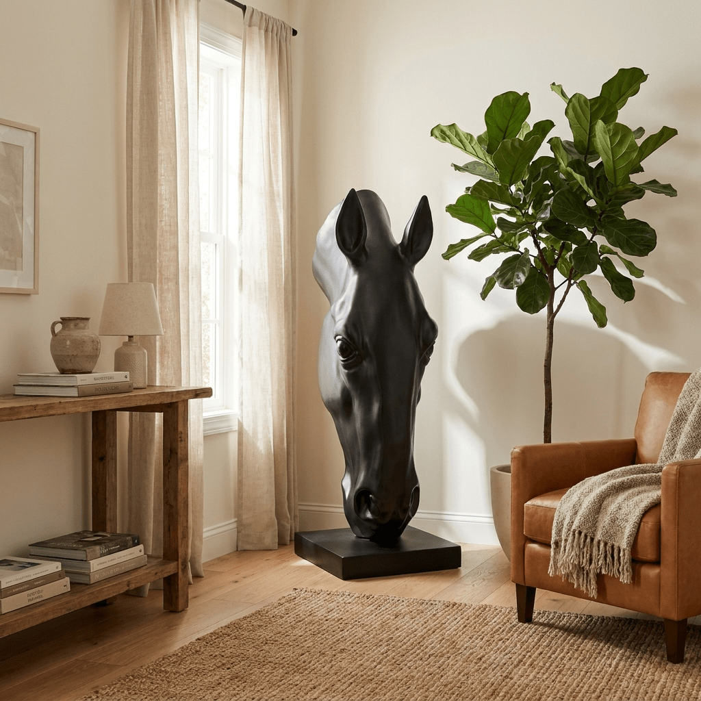 Zwart Paardenhoofd Sculptuur Modern Minimalisme Decoratief Beeld | Sansoti