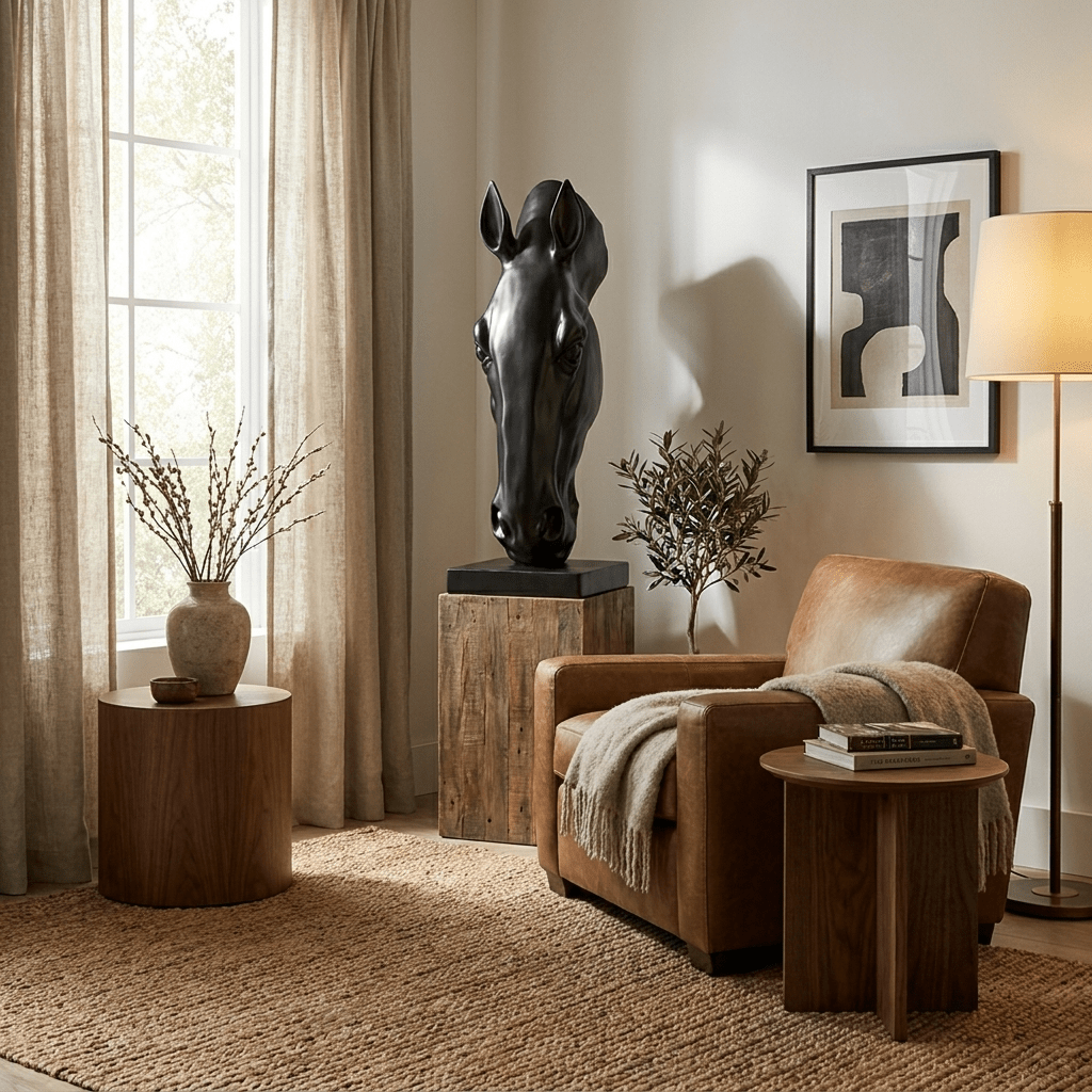 Zwart Paardenhoofd Sculptuur Modern Minimalisme Decoratief Beeld | Sansoti