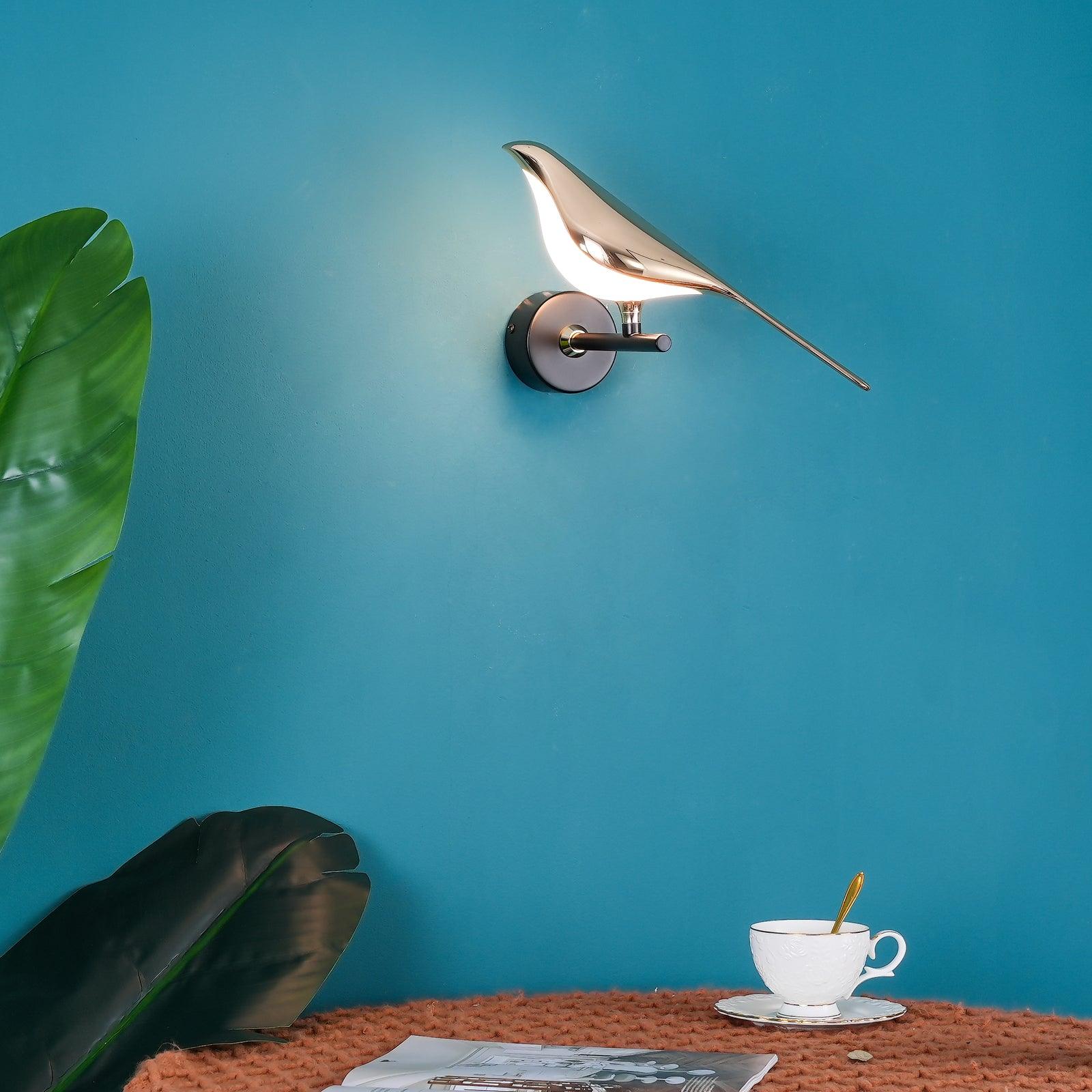 Wandlamp met Vogelmotief en Verstelbare Lamparmen – Zwart & Roségoud Design 1 of 2 Lichtpunten Magnetische Vogel Moderne Decoratieve Verlichting | Sansoti