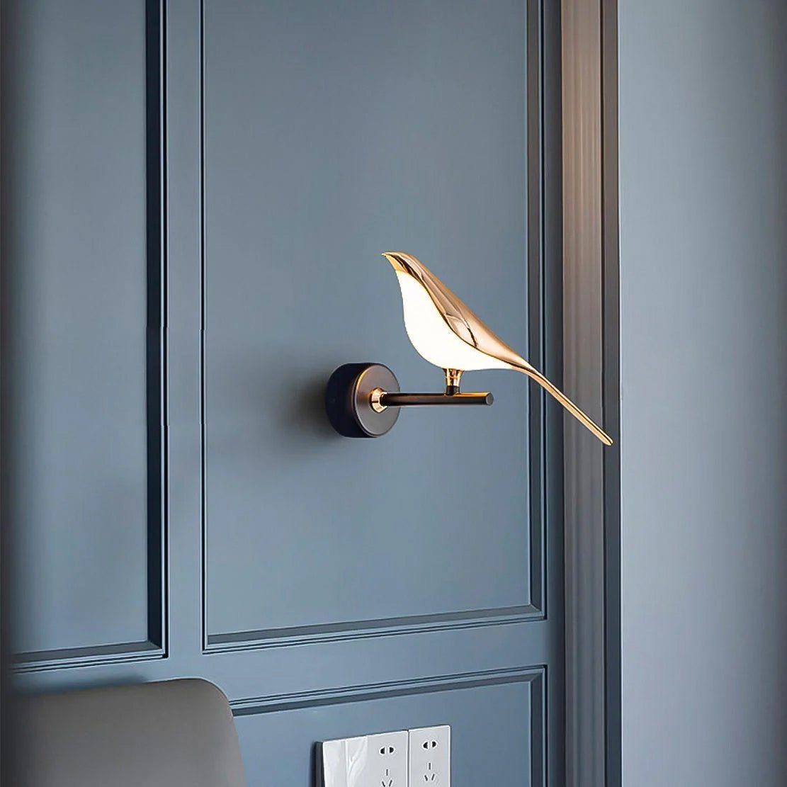 Wandlamp met Vogelmotief en Verstelbare Lamparmen – Zwart & Roségoud Design 1 of 2 Lichtpunten Magnetische Vogel Moderne Decoratieve Verlichting | Sansoti