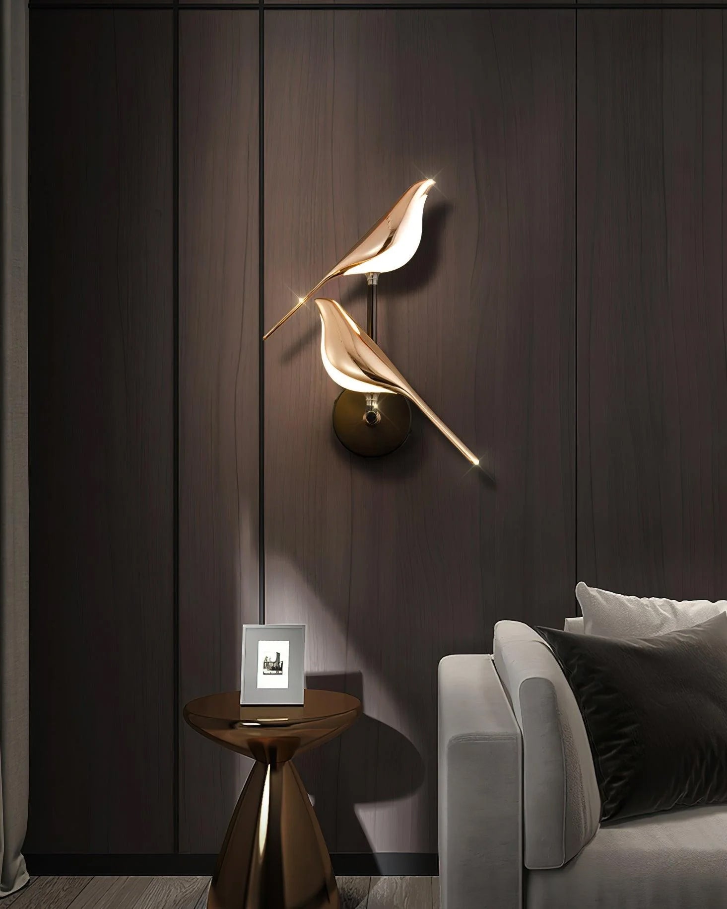 Wandlamp met Vogelmotief en Verstelbare Lamparmen – Zwart & Roségoud Design 1 of 2 Lichtpunten Magnetische Vogel Moderne Decoratieve Verlichting | Sansoti