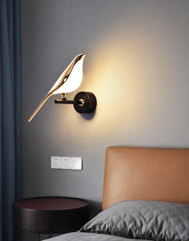 Wandlamp met Vogelmotief en Verstelbare Lamparmen – Zwart & Roségoud Design 1 of 2 Lichtpunten Magnetische Vogel Moderne Decoratieve Verlichting | Sansoti