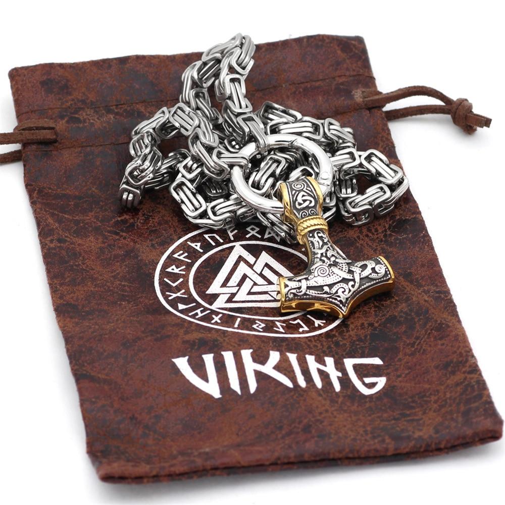 Roestvrij Stalen Schakelketting met Dubbele Wolfskop & Hamer Ornament 60-90cm Verstelbaar Unisex Sieraad | Sansoti