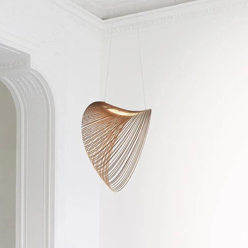 Houten Hanglamp LED 8W Naturel Woonkamer Restaurant Bar Organische Designlamp Golvende Houten Lamp Sfeerverlichting | Sansoti