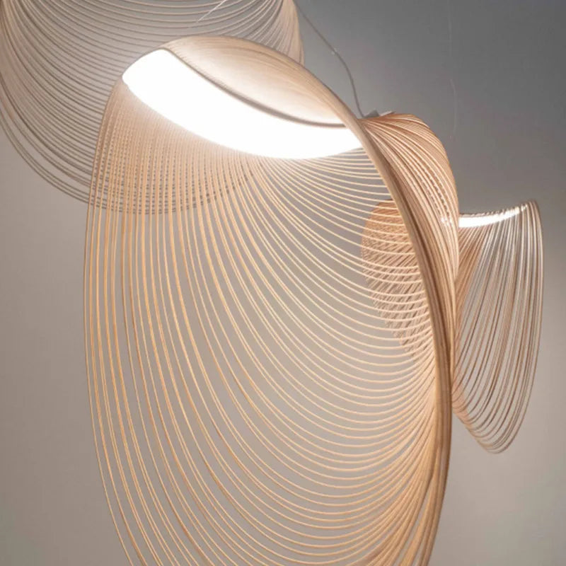 Houten Hanglamp LED 8W Naturel Woonkamer Restaurant Bar Organische Designlamp Golvende Houten Lamp Sfeerverlichting | Sansoti