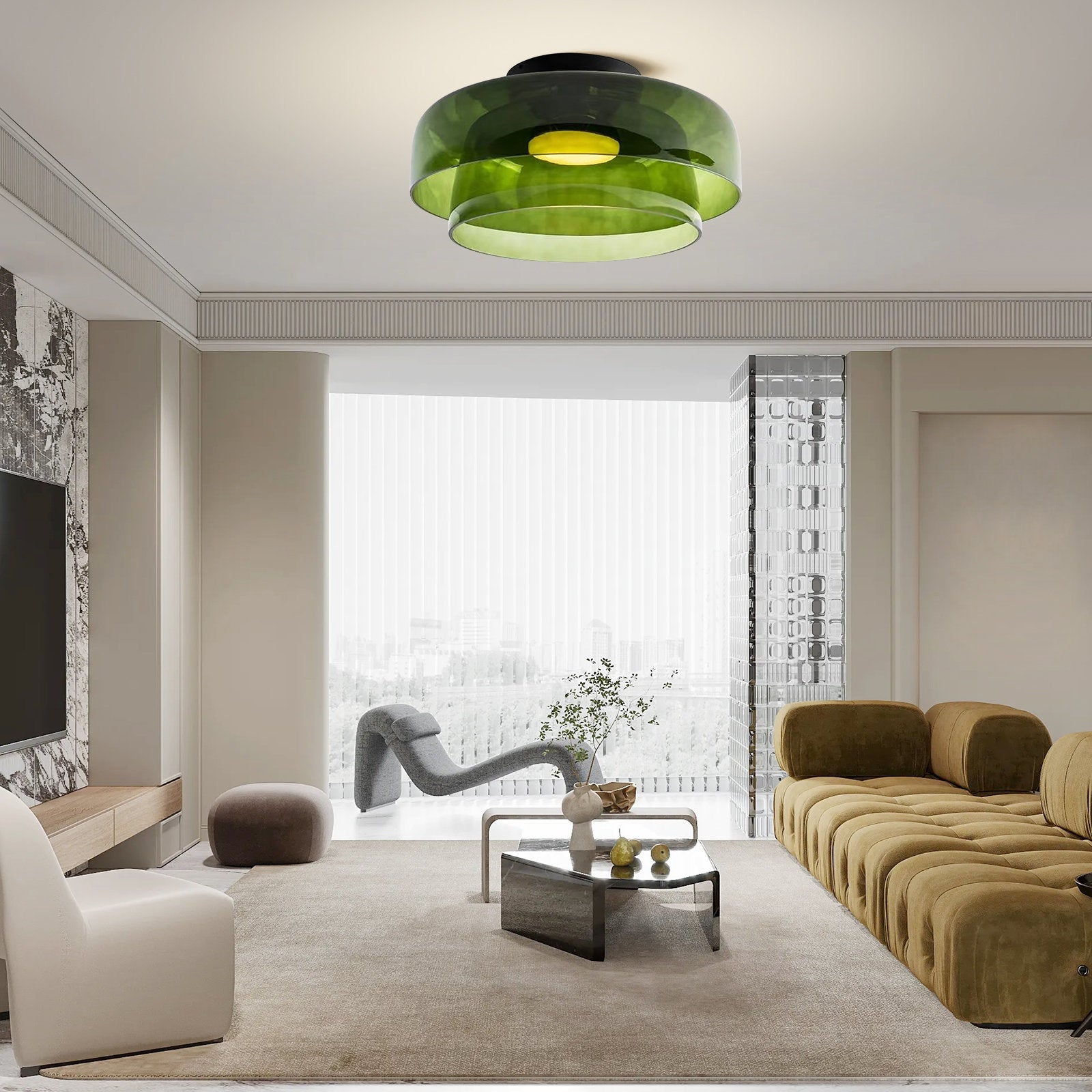 Design Glazen Plafondlamp met Gelaagde Structuur — Elegant Lichtspel voor Eetkamer, Woonkamer en Slaapkamer | Sansoti