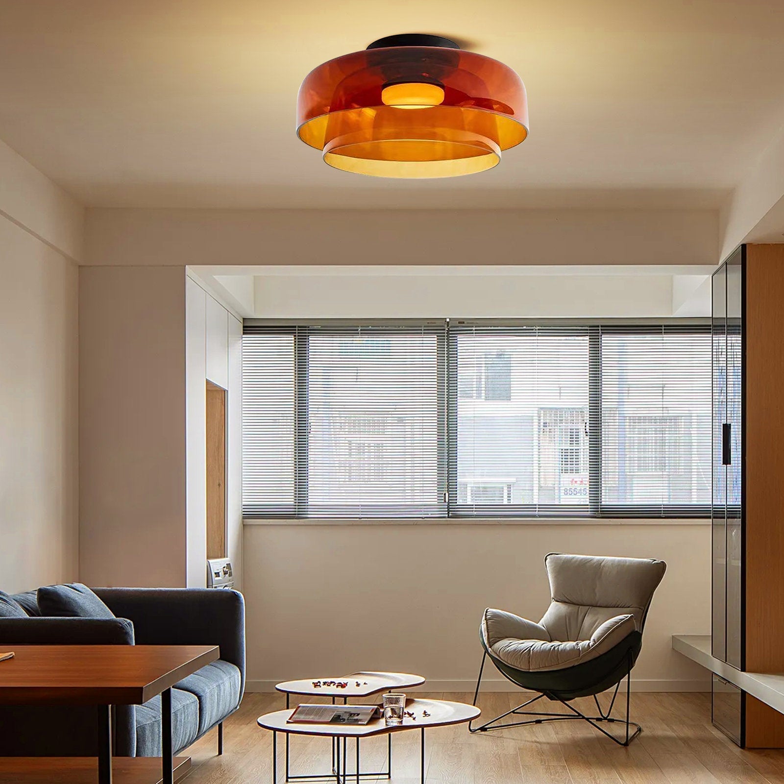 Design Glazen Plafondlamp met Gelaagde Structuur — Elegant Lichtspel voor Eetkamer, Woonkamer en Slaapkamer | Sansoti