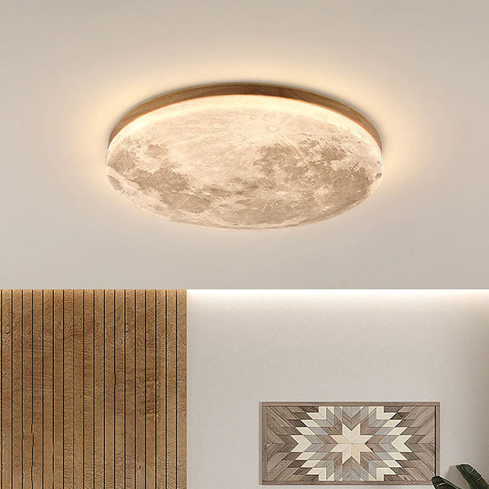 LED-Deckenleuchte Mond-Design Holz Acryl Rund 26-48cm Schlafzimmer Wohnzimmer Deckenlampe Mondlampe LED Beleuchtung Modernes Interieur | Restfield