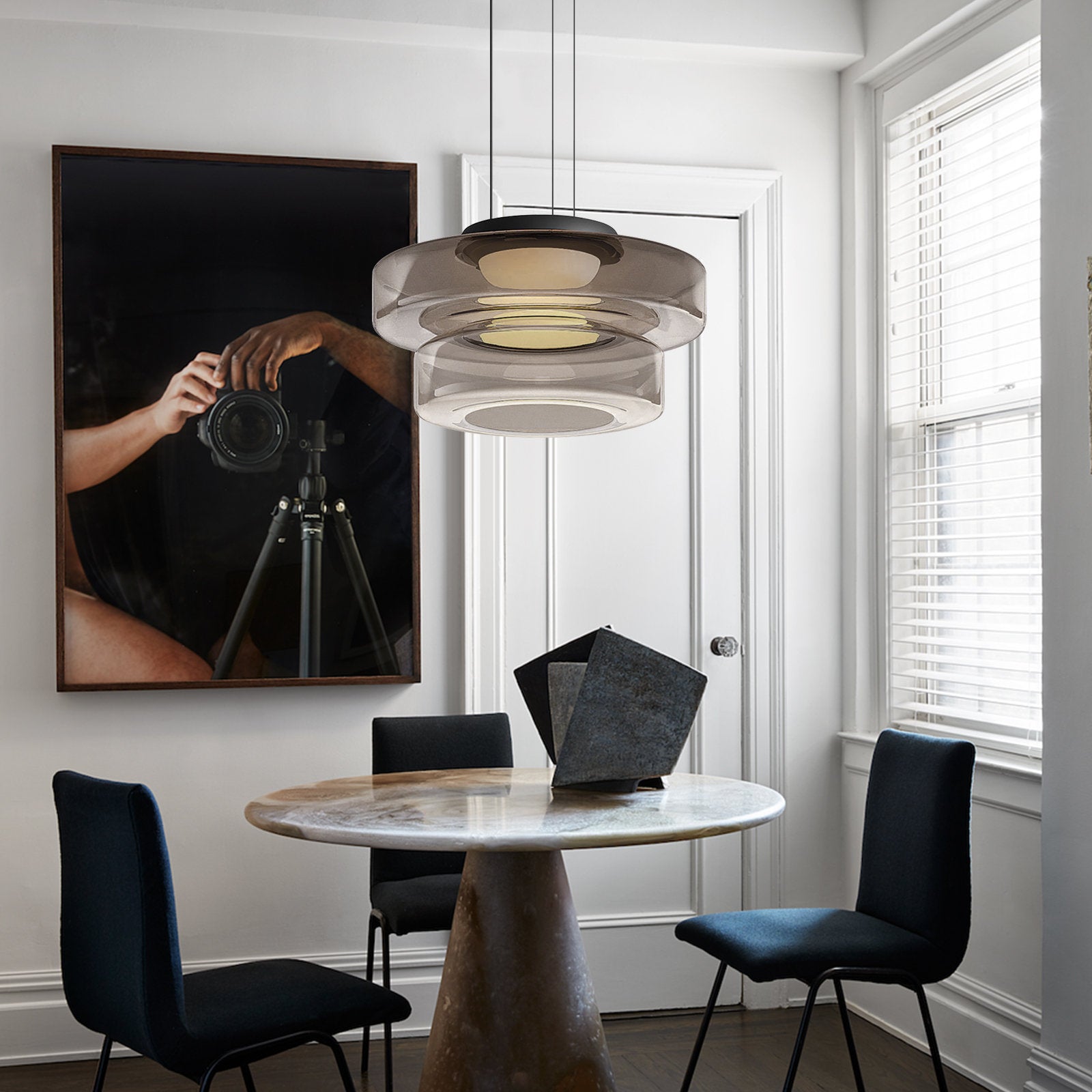 Zenor gelaagde hanglamp glas amber eetkamer woonkamer design verlichting modern gelaagd glaslamp | Sansoti