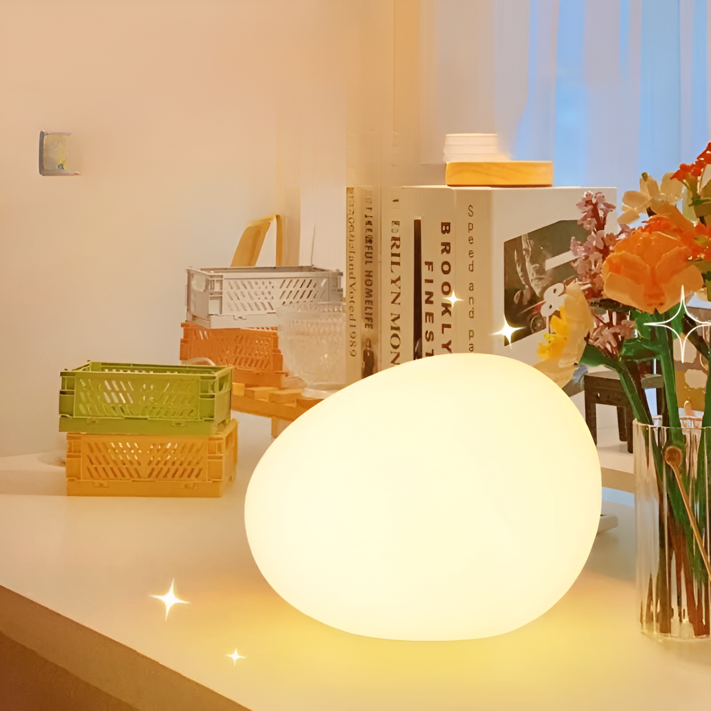 Stein Tischlampe LED 3-Farben PE Stimmungslicht 22cm Wohnzimmer Schlafzimmer Skandinavisch Organisch Nachtlicht Dimmbar | Restfield