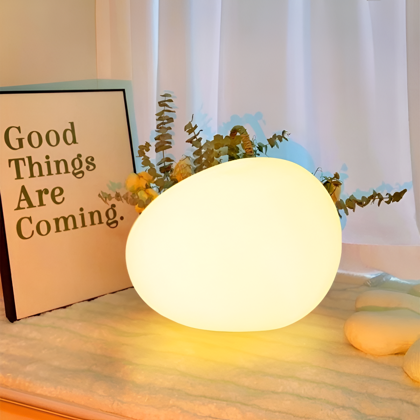 Stein Tischlampe LED 3-Farben PE Stimmungslicht 22cm Wohnzimmer Schlafzimmer Skandinavisch Organisch Nachtlicht Dimmbar | Restfield