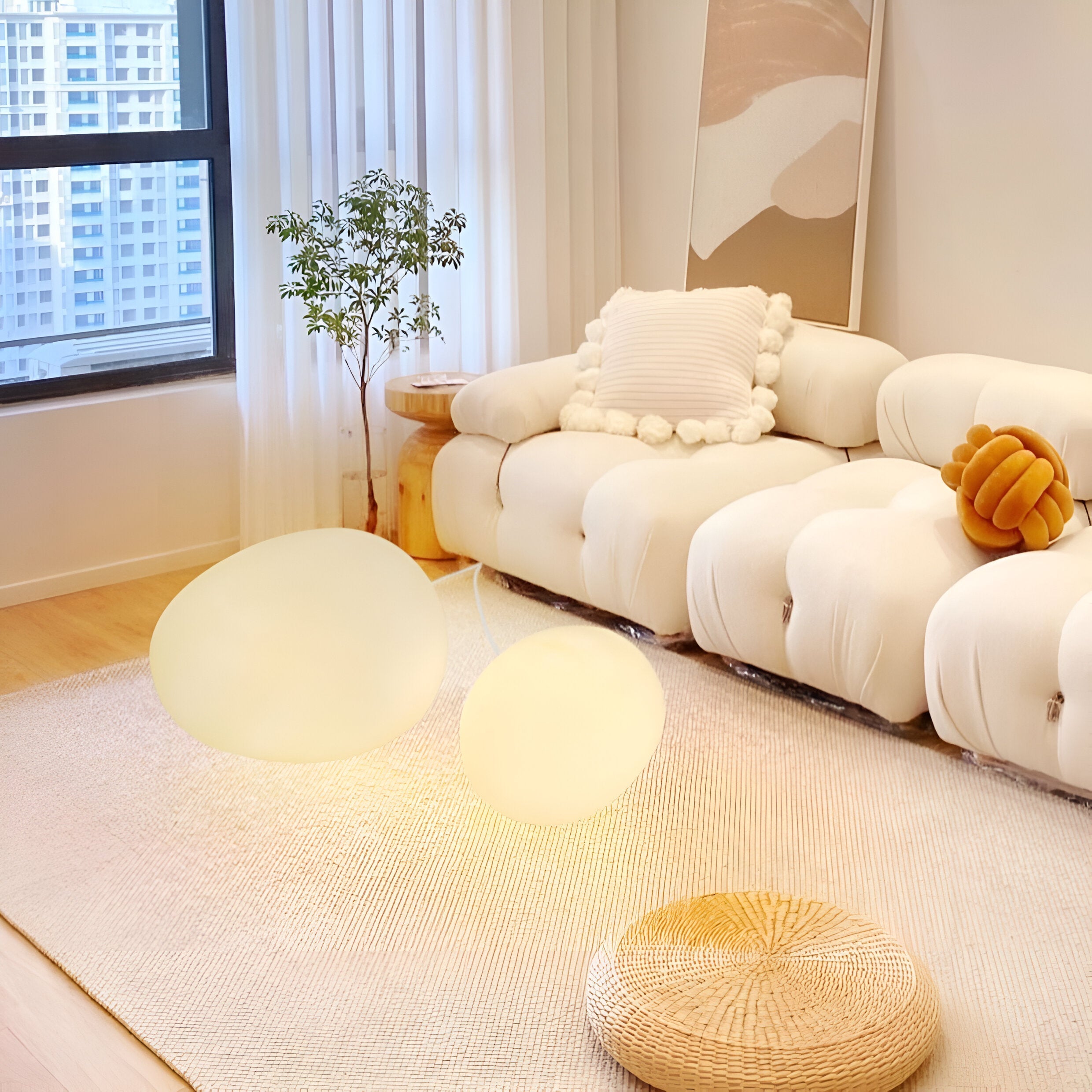 Stein Tischlampe LED 3-Farben PE Stimmungslicht 22cm Wohnzimmer Schlafzimmer Skandinavisch Organisch Nachtlicht Dimmbar | Restfield