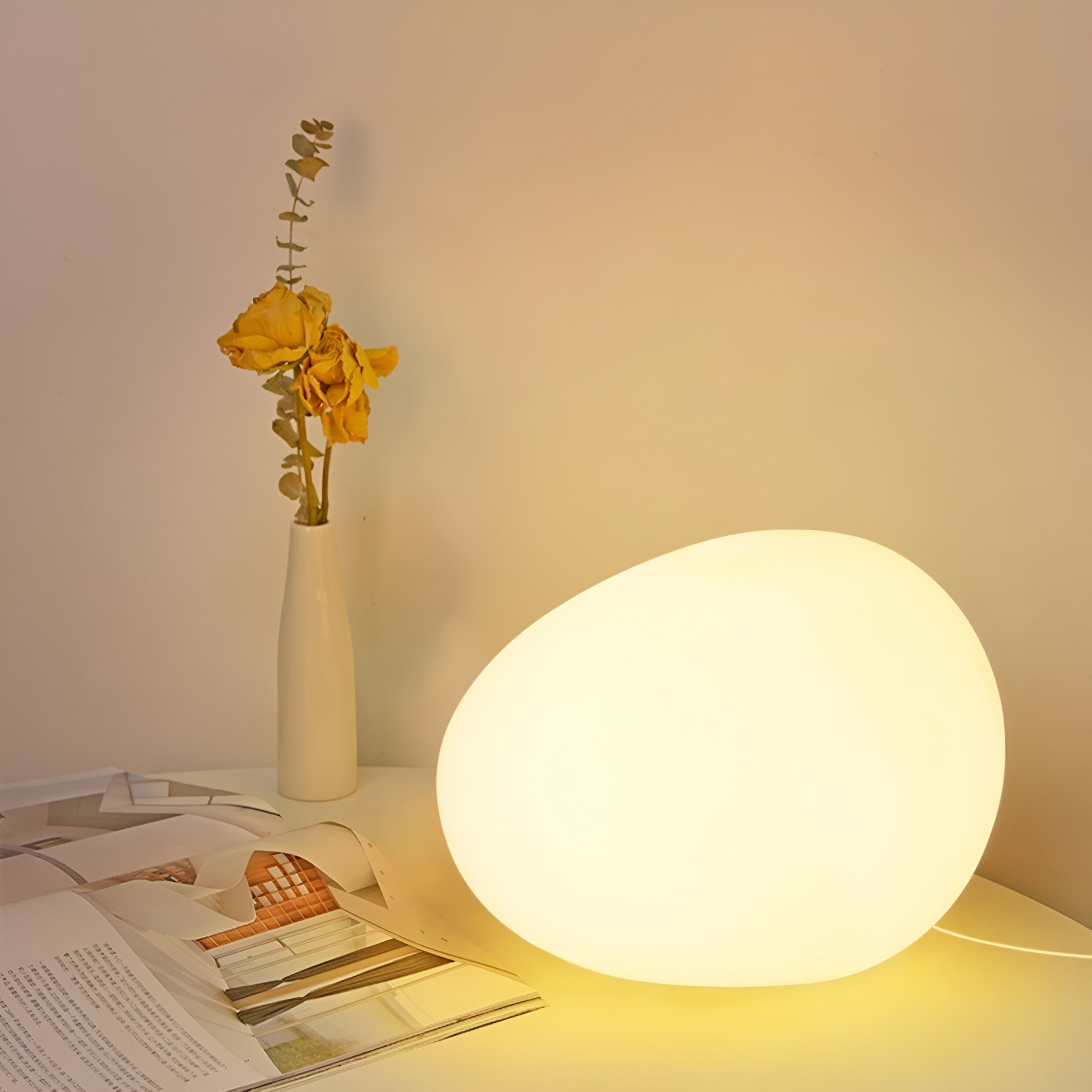 Stein Tischlampe LED 3-Farben PE Stimmungslicht 22cm Wohnzimmer Schlafzimmer Skandinavisch Organisch Nachtlicht Dimmbar | Restfield