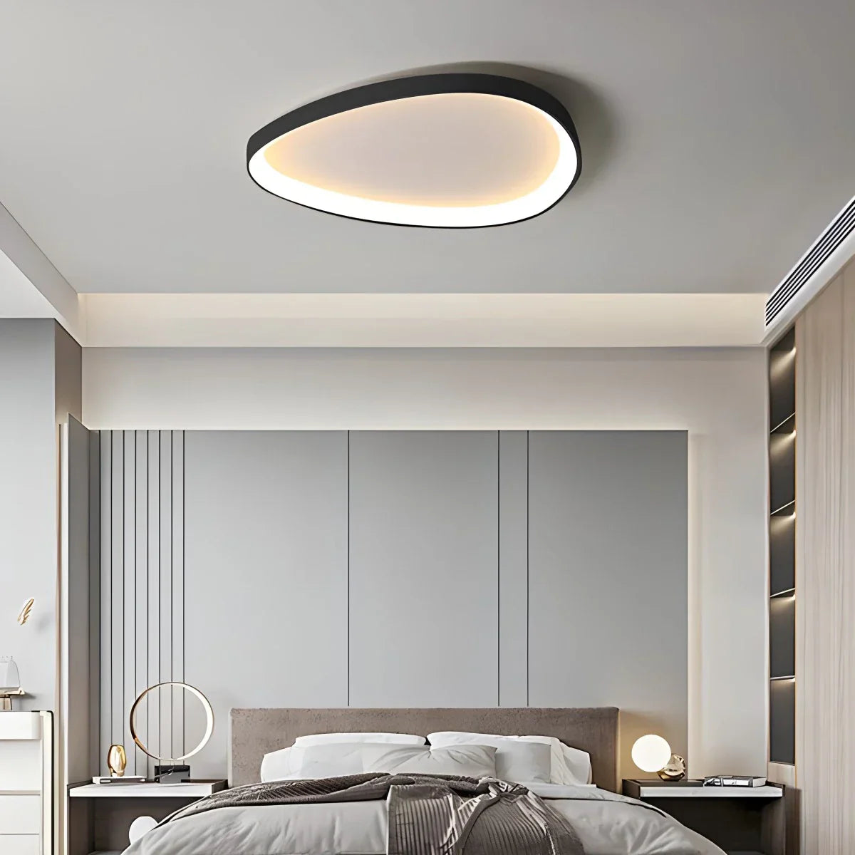 Plafonnier LED ovale dimmable métal noir blanc chambre hall salon éclairage de plafond moderne design scandinave lampe en saillie | Restfield