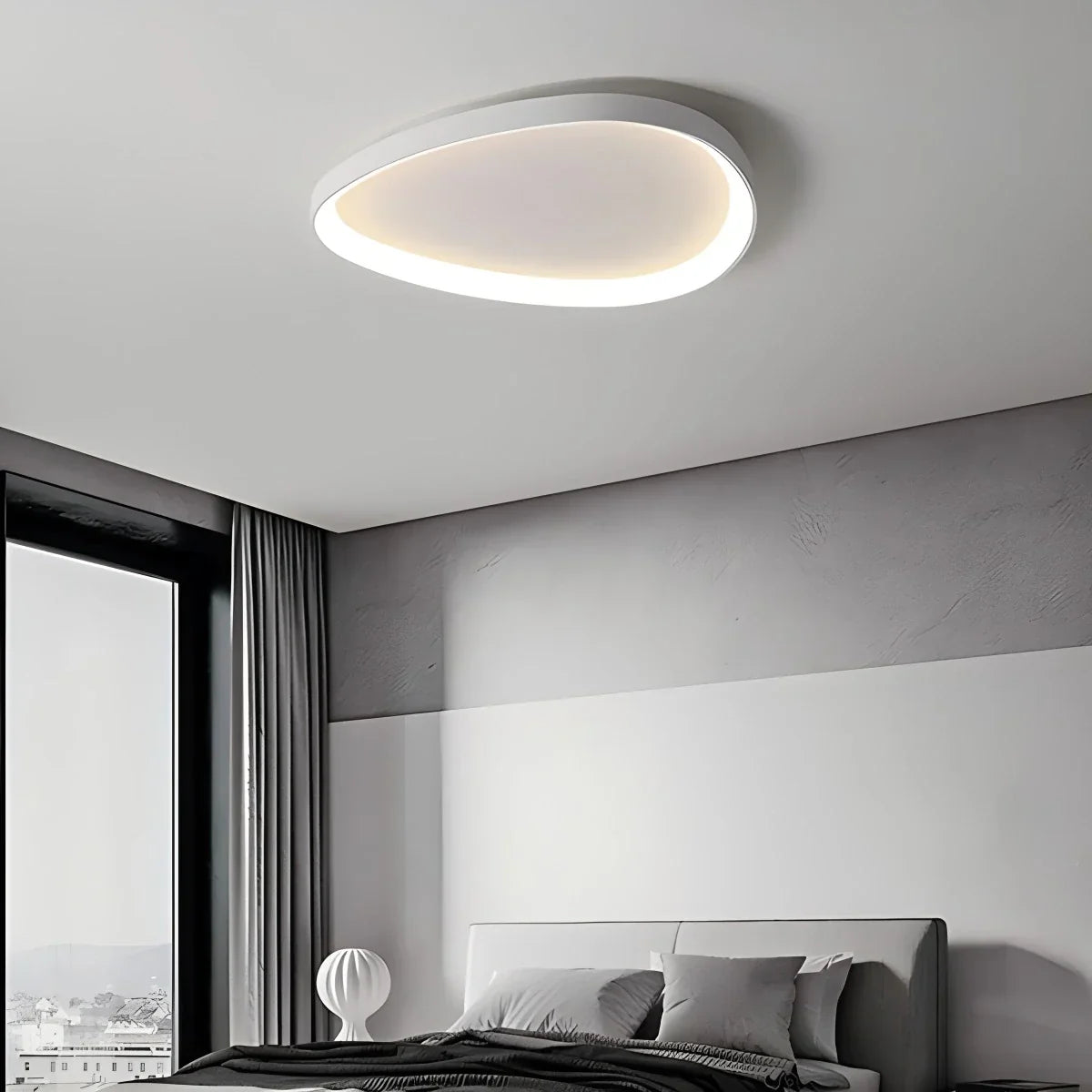 Plafonnier LED ovale dimmable métal noir blanc chambre hall salon éclairage de plafond moderne design scandinave lampe en saillie | Restfield