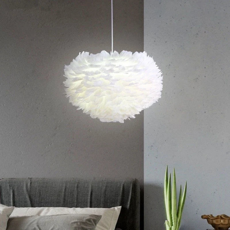 Ronde Hanglamp met Verendesign Wit of Grijs Metaal voor Woonkamer Slaapkamer Foyer Dimbaar E27 Plafondlamp | Sansoti