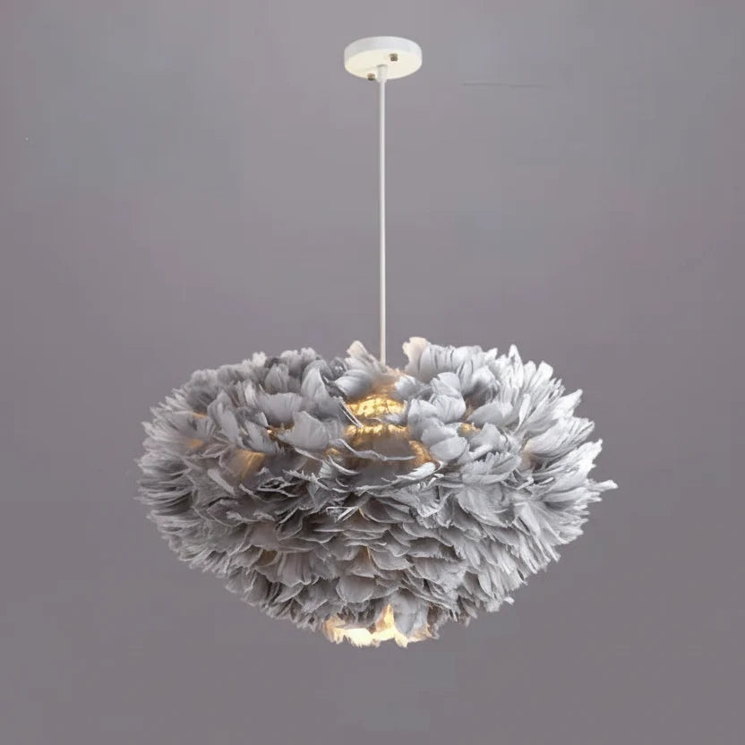 Ronde Hanglamp met Verendesign Wit of Grijs Metaal voor Woonkamer Slaapkamer Foyer Dimbaar E27 Plafondlamp | Sansoti