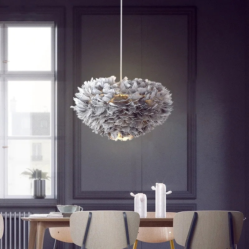 Ronde Hanglamp met Verendesign Wit of Grijs Metaal voor Woonkamer Slaapkamer Foyer Dimbaar E27 Plafondlamp | Sansoti