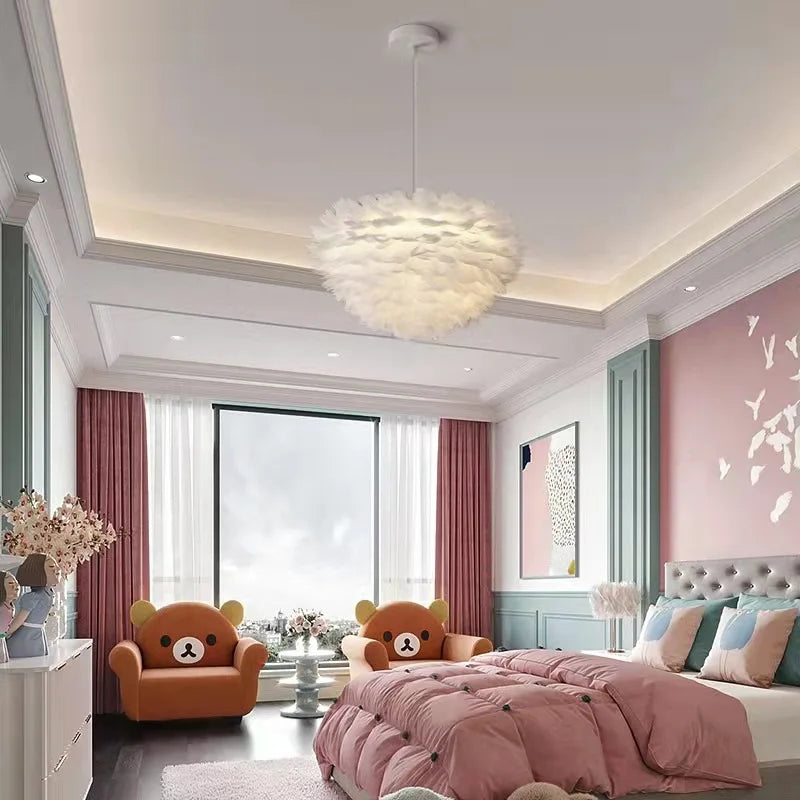 Ronde Hanglamp met Verendesign Wit of Grijs Metaal voor Woonkamer Slaapkamer Foyer Dimbaar E27 Plafondlamp | Sansoti