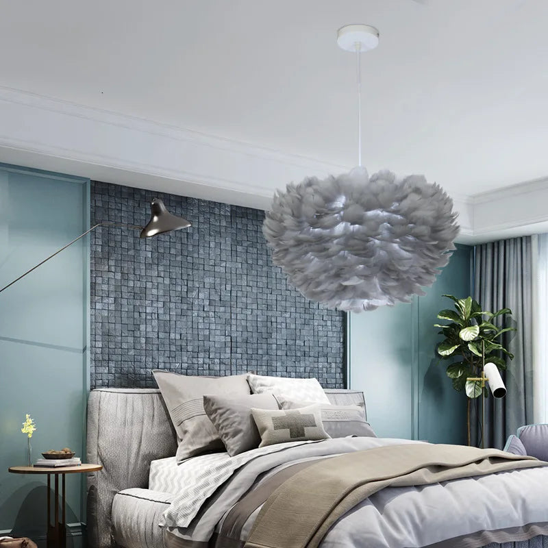 Ronde Hanglamp met Verendesign Wit of Grijs Metaal voor Woonkamer Slaapkamer Foyer Dimbaar E27 Plafondlamp | Sansoti