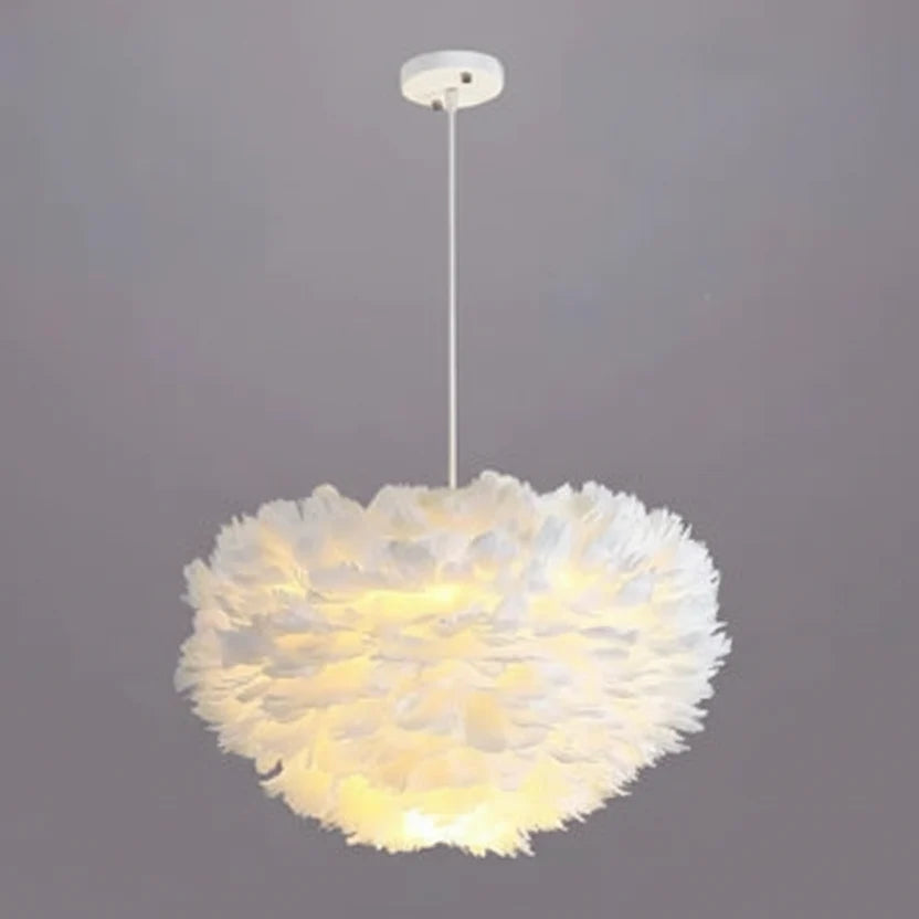 Ronde Hanglamp met Verendesign Wit of Grijs Metaal voor Woonkamer Slaapkamer Foyer Dimbaar E27 Plafondlamp | Sansoti