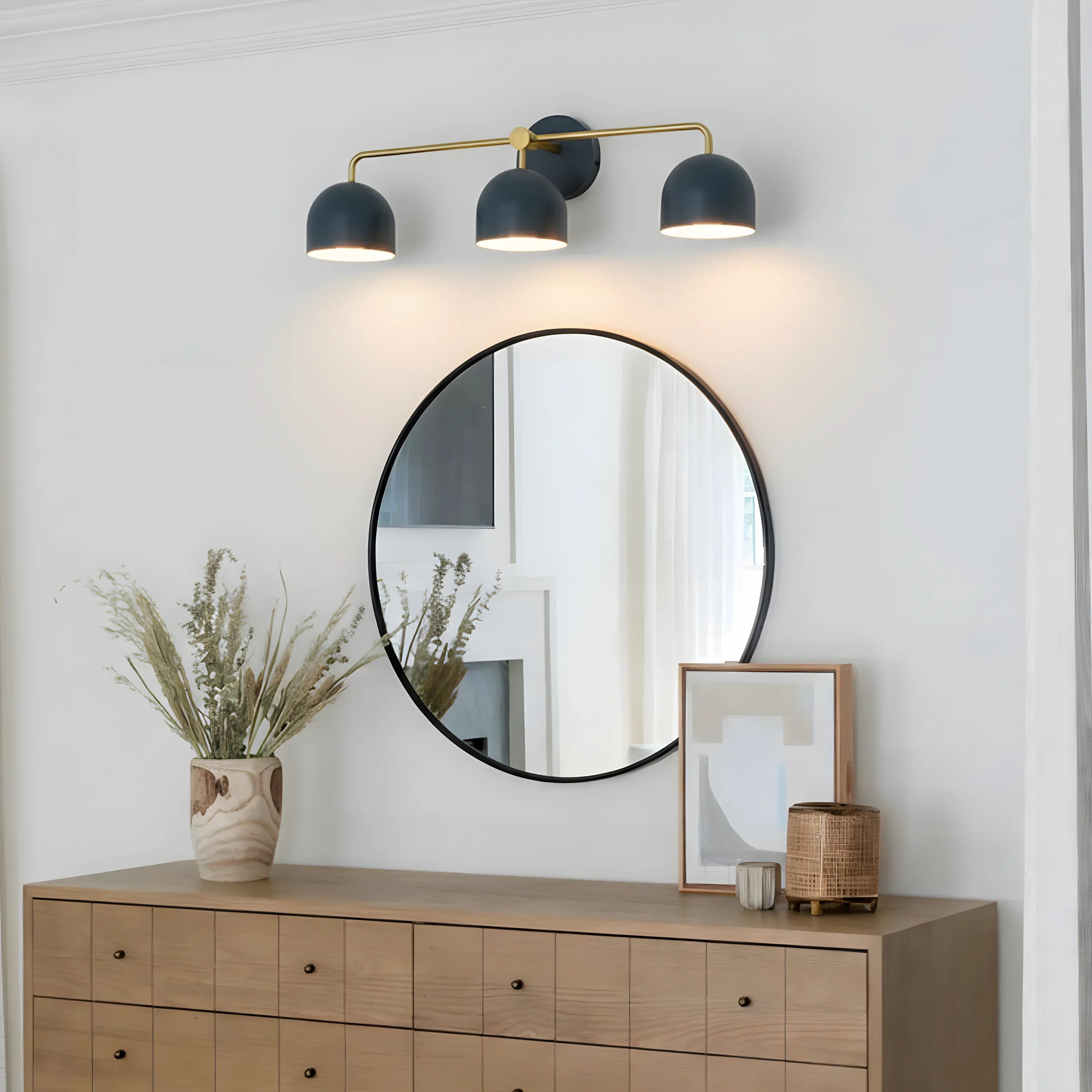 Koepelkapjes Wandlamp Modern Scandinavisch Metaal Zwart Messing 2-3 Lichtpunten Badkamer Hal Slaapkamer Sfeerverlichting | Sansoti