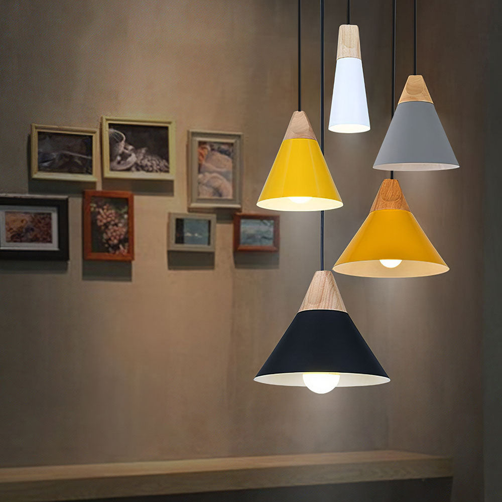 Suspension bois aluminium E27 colorée salle à manger salon cuisine lampe design moderne | Restfield