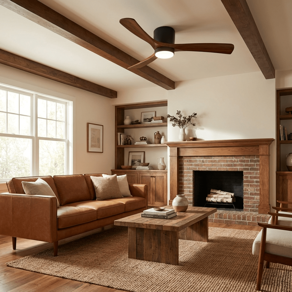 Ventilateur de plafond avec éclairage design scandinave en bois 106/122/132 cm dimmable avec télécommande ventilateur de plafond avec lampe LED lames en bois salon chambre salle à manger | Sansoti