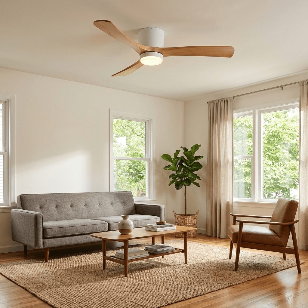 Ventilateur de plafond avec éclairage design scandinave en bois 106/122/132 cm dimmable avec télécommande ventilateur de plafond avec lampe LED lames en bois salon chambre salle à manger | Sansoti
