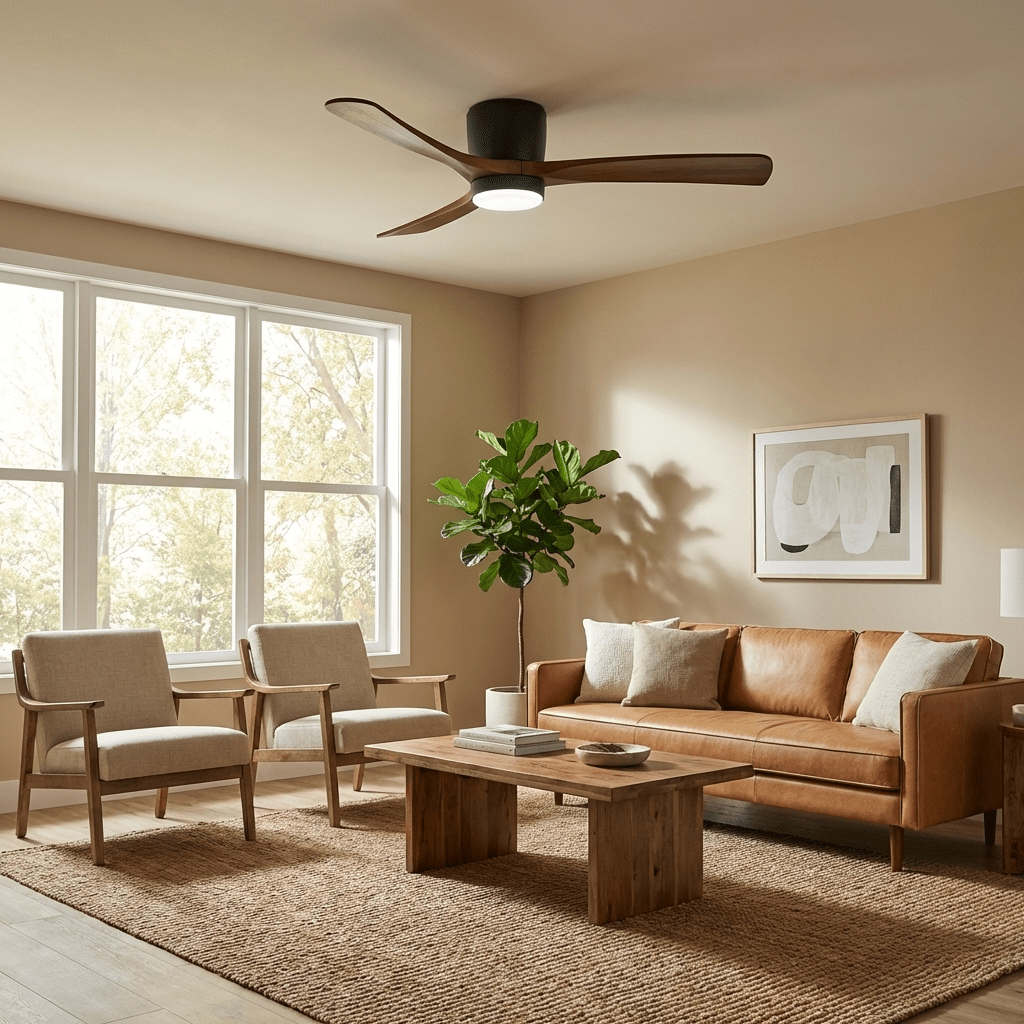 Ventilateur de plafond avec éclairage design scandinave en bois 106/122/132 cm dimmable avec télécommande ventilateur de plafond avec lampe LED lames en bois salon chambre salle à manger | Sansoti