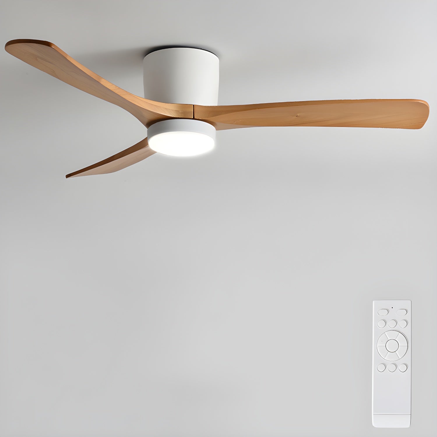 Ventilateur de plafond avec éclairage design scandinave en bois 106/122/132 cm dimmable avec télécommande ventilateur de plafond avec lampe LED lames en bois salon chambre salle à manger | Sansoti