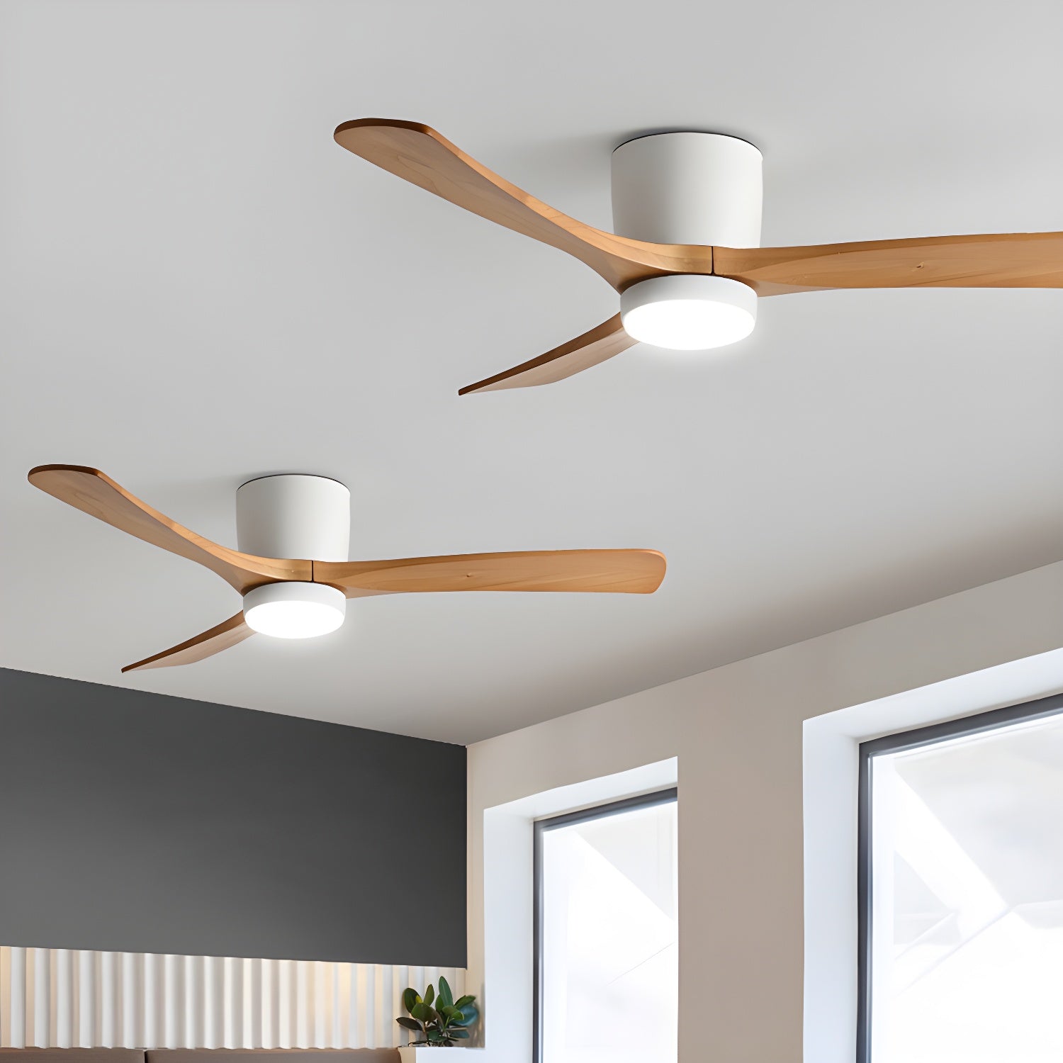Ventilateur de plafond avec éclairage design scandinave en bois 106/122/132 cm dimmable avec télécommande ventilateur de plafond avec lampe LED lames en bois salon chambre salle à manger | Sansoti