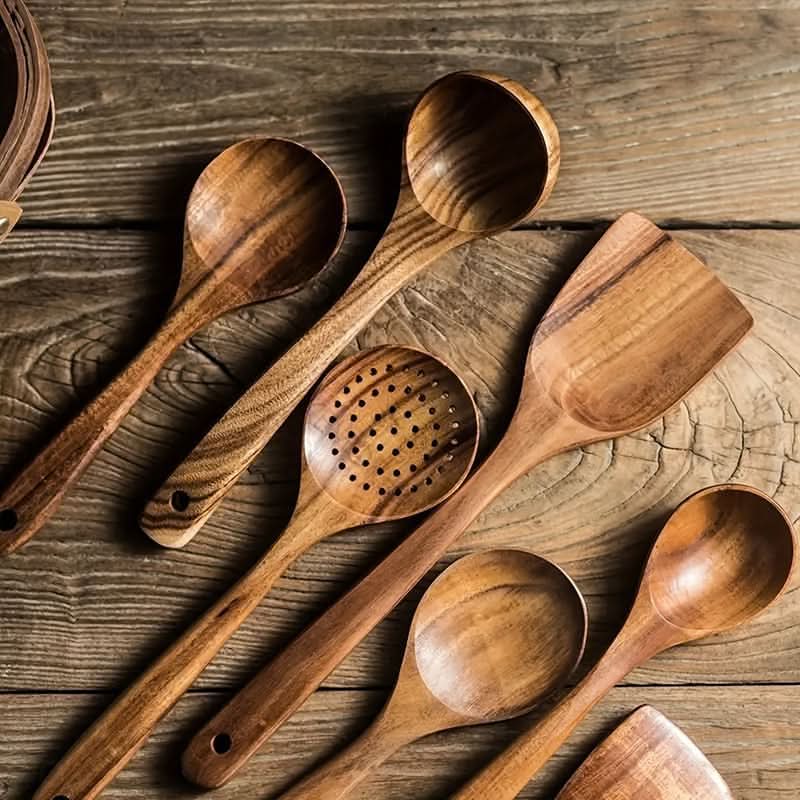 Houten Keukengerei Set 5-delig Bakken Koken Serveren Roeren Spatels Pollepels Duurzaam Scandinavisch Design | Sansoti