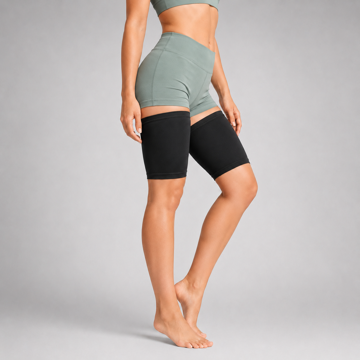 Ultra-Thin Compression Thigh Sleeves Beige Black Sports Support Unisex Breathable Fitness Training Running Sportswear | Sansoti