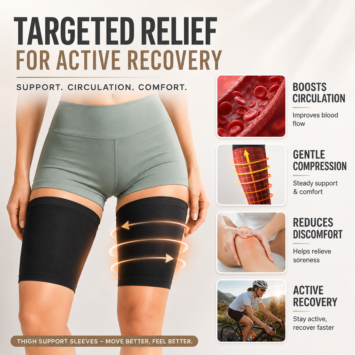 Ultra-Thin Compression Thigh Sleeves Beige Black Sports Support Unisex Breathable Fitness Training Running Sportswear | Sansoti