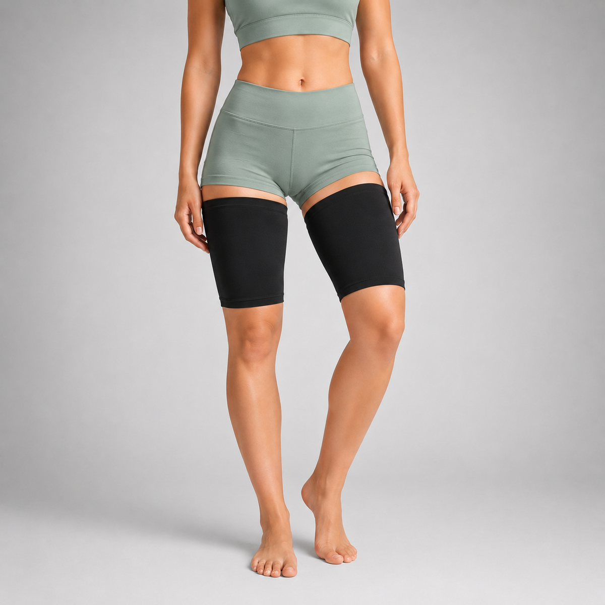 Ultra-Thin Compression Thigh Sleeves Beige Black Sports Support Unisex Breathable Fitness Training Running Sportswear | Sansoti