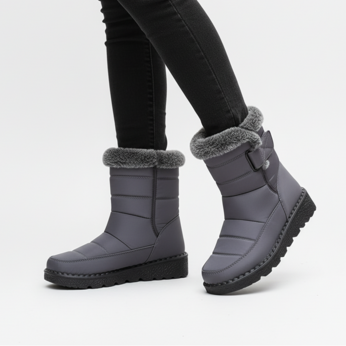 Gefütterte Winterstiefel Damen Wasserabweisend Klettverschluss Rutschfeste Schneestiefel Warm Gefüttert Komfortabel | Sansoti